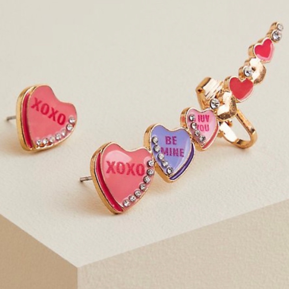 🆕 Candy Hearts Crawler and Stud Earrings NWT Torrid New!